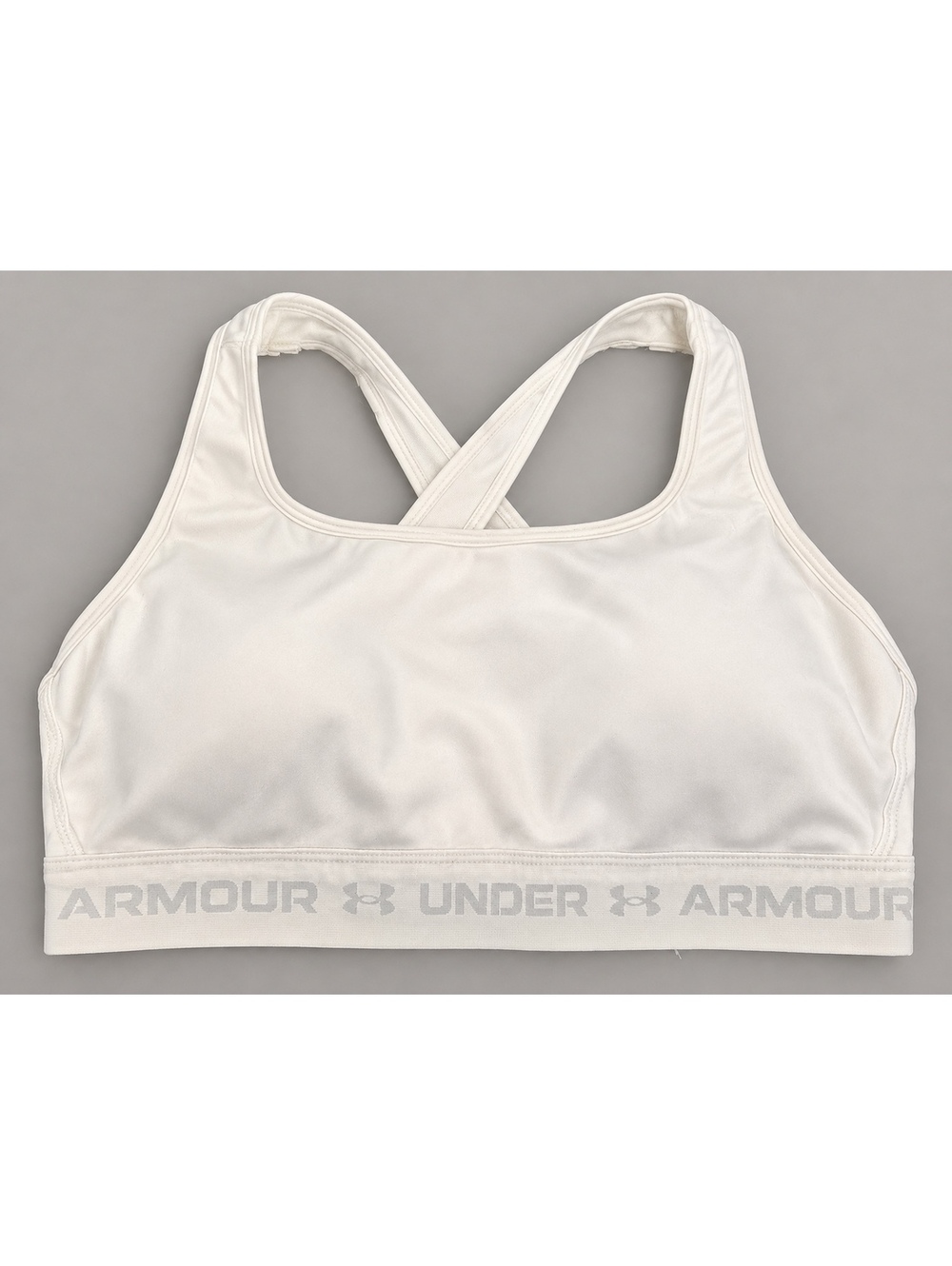 Under Armour Women’s XL White Crossback Compression Sports Bra Gray Logo Band